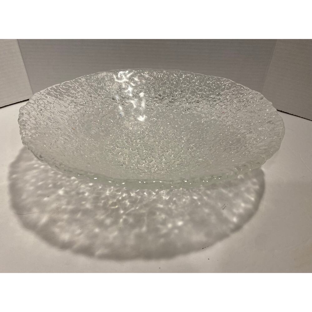 Elegant Large Round "Fused Rain-Drop" Glass Bowl, 12.5", Fluted Edge